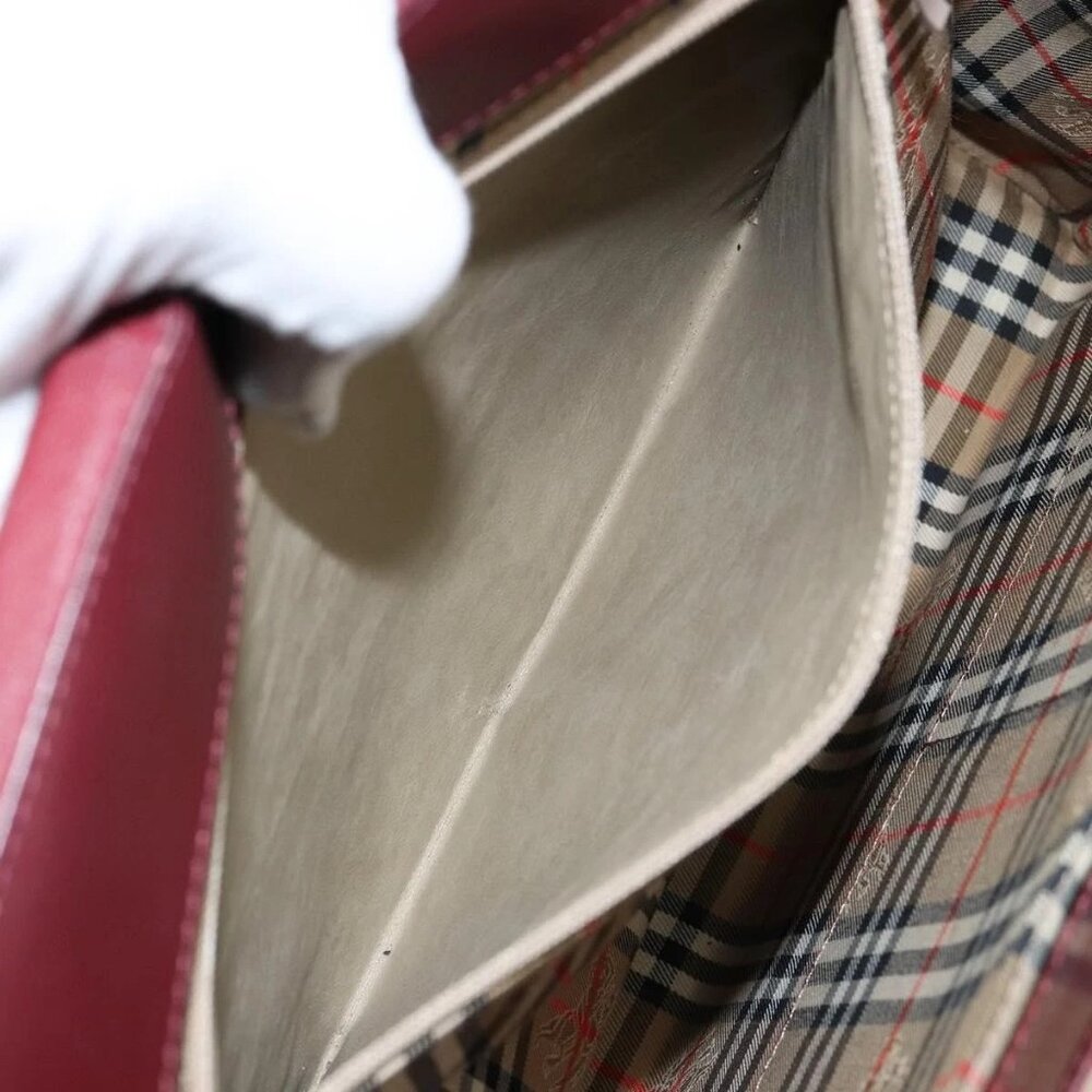BURBERRY Nova Check Hand Bag Canvas Leather Bordeaux Beige Auth - Picture 12 of 16